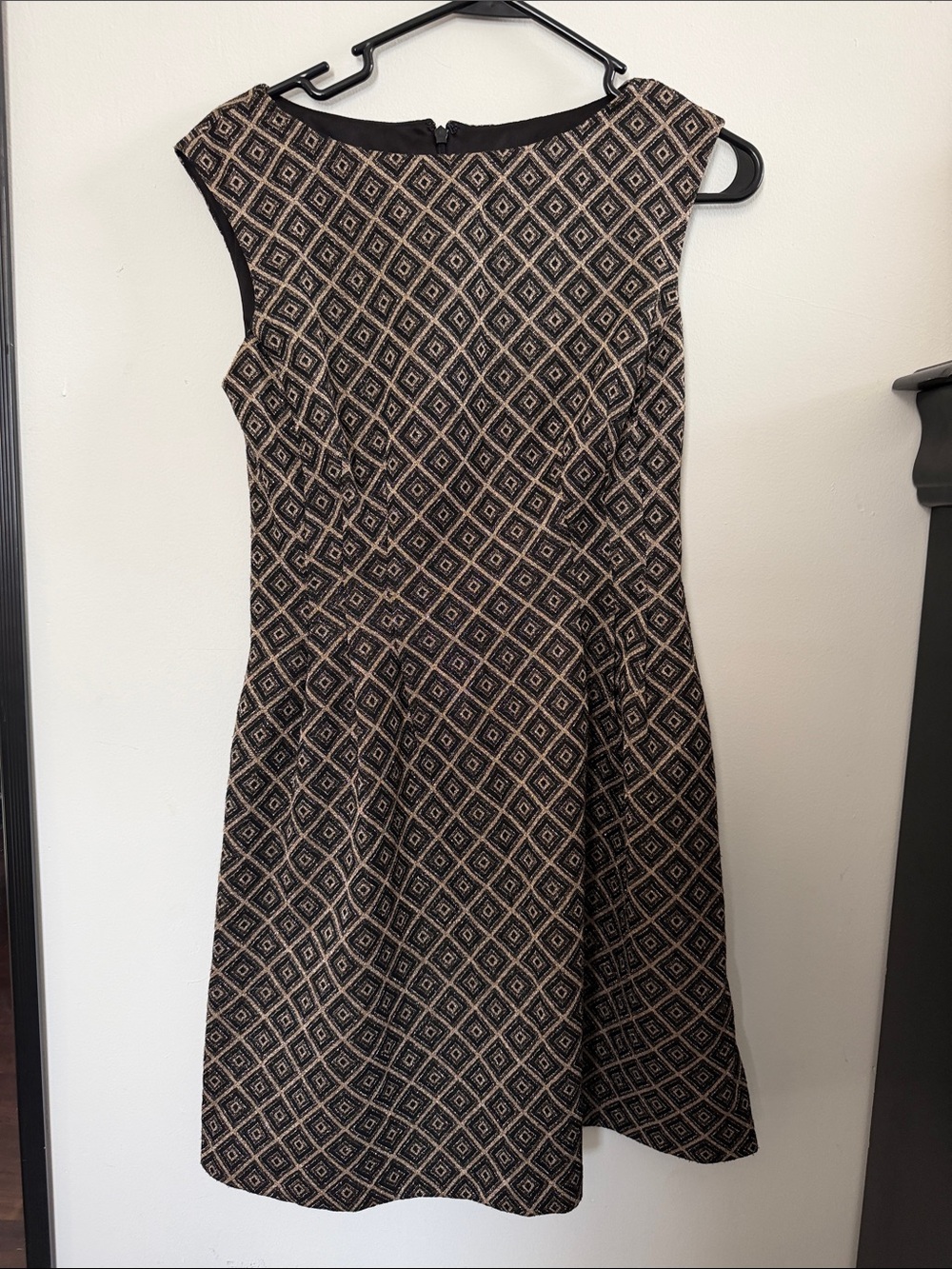 Jessica Howard Black and Cream Diamond Jacquard Fit & Flare Dress